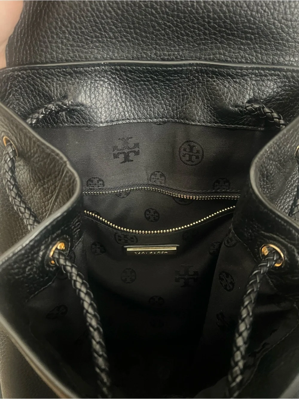 Tory Burch Black Pebbled Tassel Mini Backpack